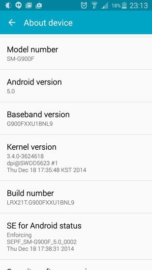 nueva versión de Android 5.0 para el Samsung Galaxy S5