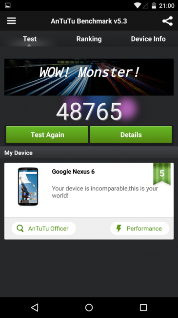 Resultado en AnTuTu del Nexus 6