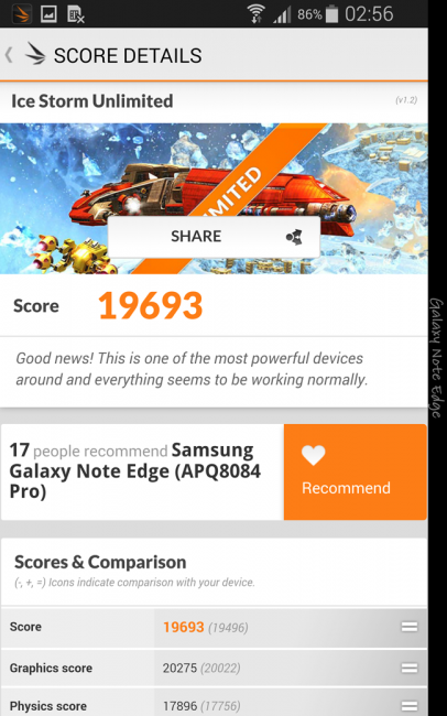 Resultado 3D Mark con Samsung Galaxy Note Edge