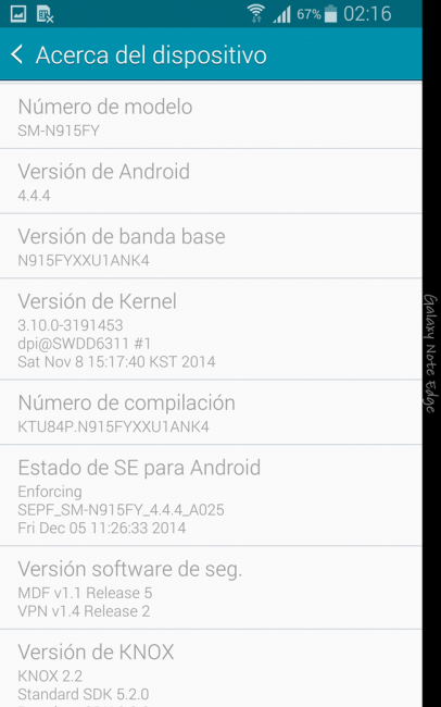 Sistema del Samsung Galaxy Note Edge