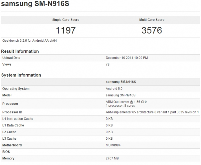 geekbench note 4 snapdragon 810