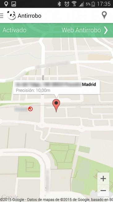 Panda Mobile Secutiry 2015 mapa de ubicación del dispositivo