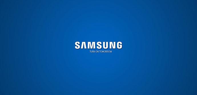 Logotipo de Samsung sobre fondo azul