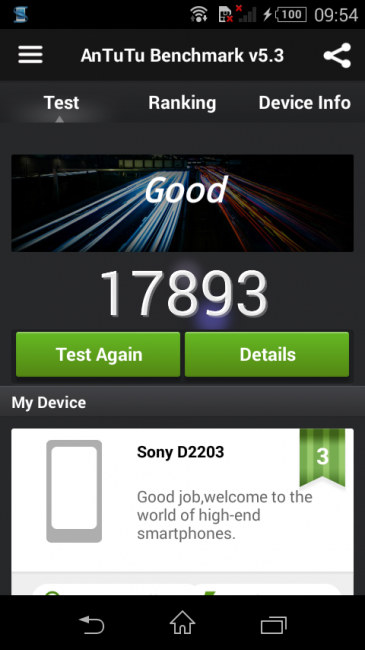 Resultado AnTuTu Sony Xperia E3