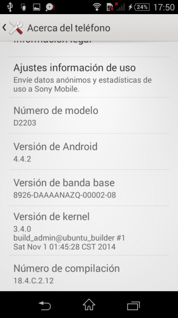 Sistema del Sony Xperia E3