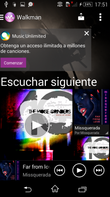 Aplicación Walkman en el Sony Xperia E3