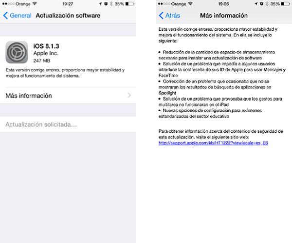 Actualizacion iOS 8.1.3