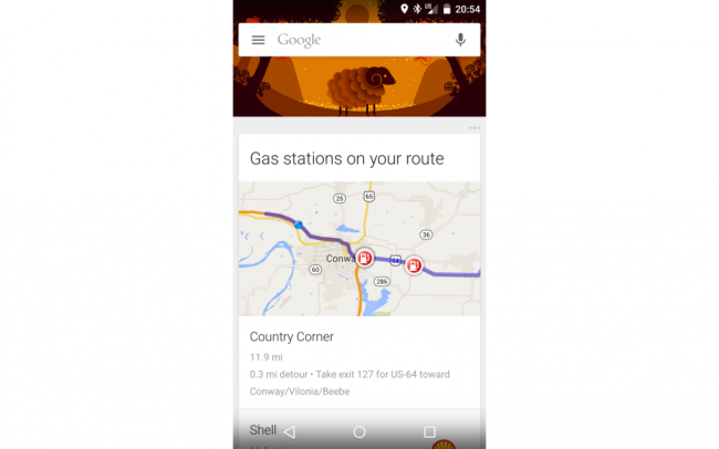 Google Now muestra las gasolineras.