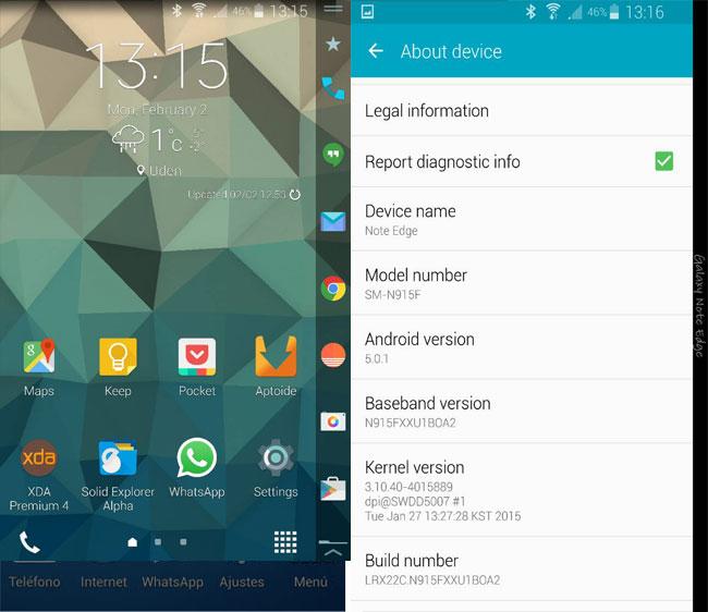 Android 5.0 Lollipop para el Samsung Galaxy Note Edge