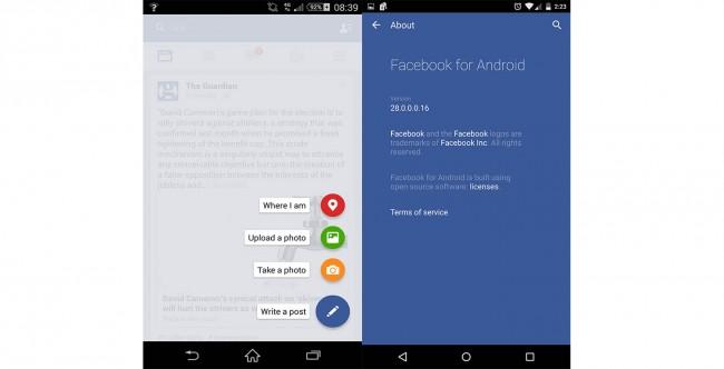 Facebook con 'material design' para Android.