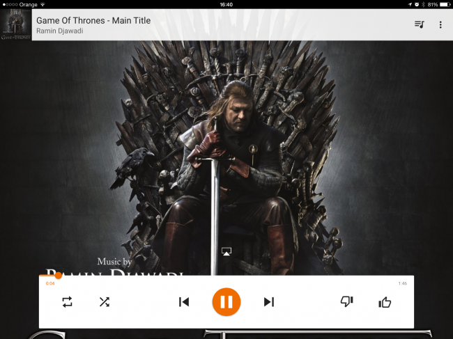 Google Music en iOS con 'material design'.