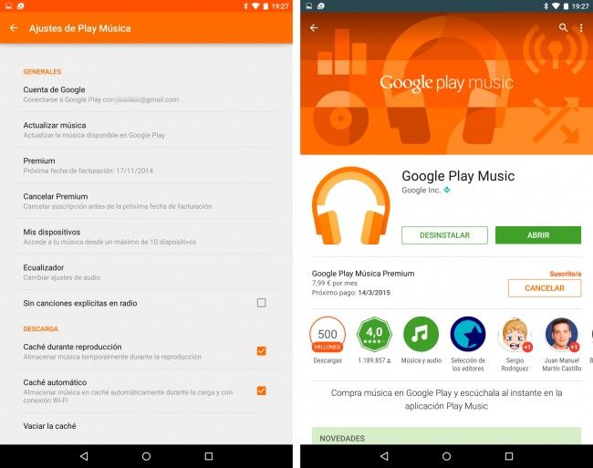 Cancelar suscripción a Google Music.