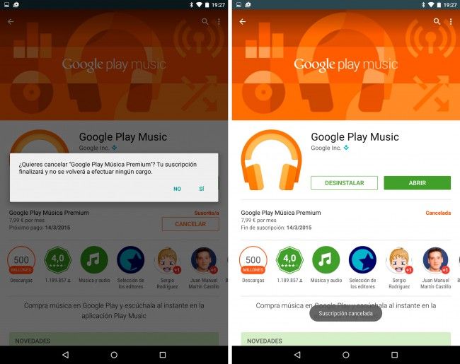 Cancelar suscripción a Google Music.