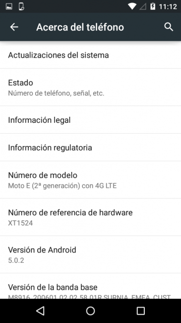Información del sistema del Motorola Moto E (2015)