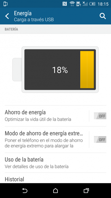 Modos de energía del HTC One M9