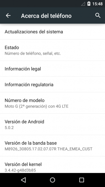 Información del sistema del Motorola Moto G 4G 2015