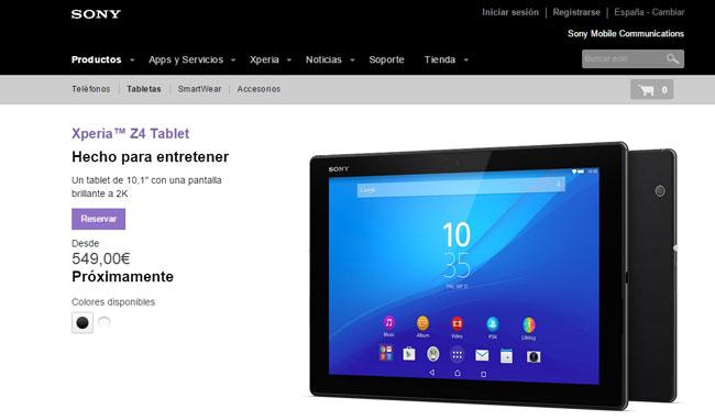 Precio del Sony Xperia Z4 Tablet