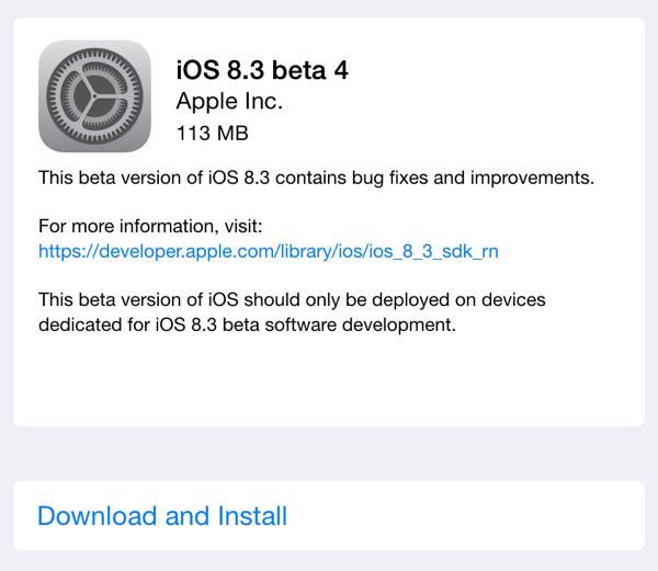 Beta 4 de iOS 8.3