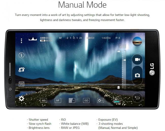 LG G4 detalles de las opciones de la cámara
