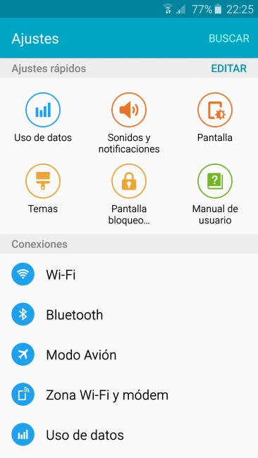 Ajuestesdel sistema del Samsung Galaxy S6 Edge
