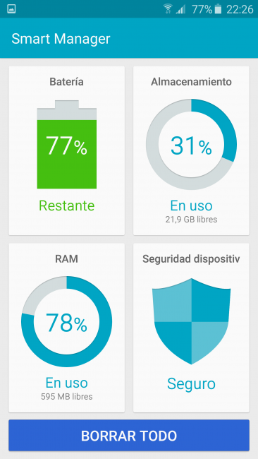 Opciones avanzadas Smart Manager Samsung Galaxy S6 Edge