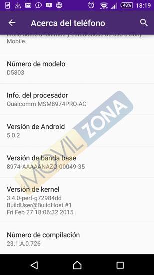Android 5.0.2 en Sony Xperia Z3