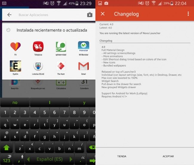Busquedas en Nova Launcher