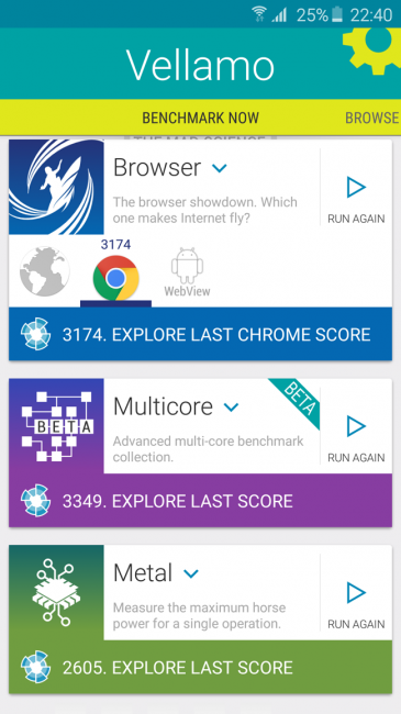 Resultado en Vellamo del Samsung Galaxy S6