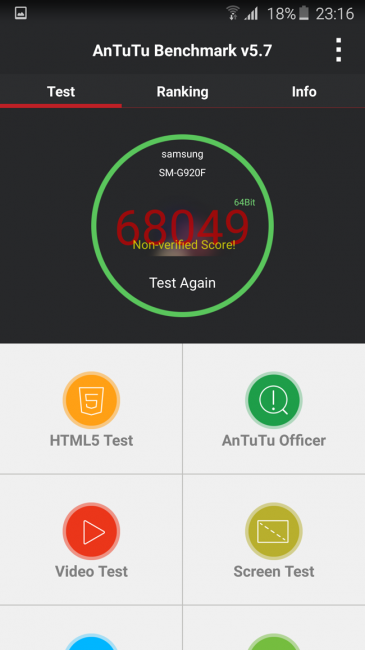 Resultado en AnTuTu del Samsung Galaxy S6