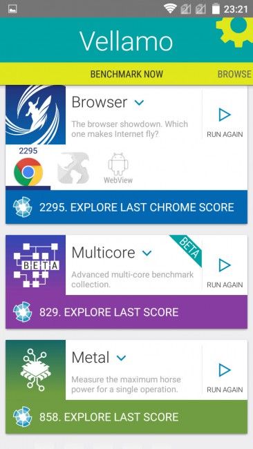 Resultado en Vellamo del ZTE Blade S6