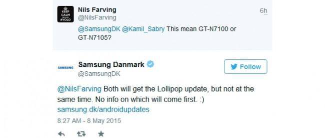 Confirmación Lollipop para Galaxy Note 2.