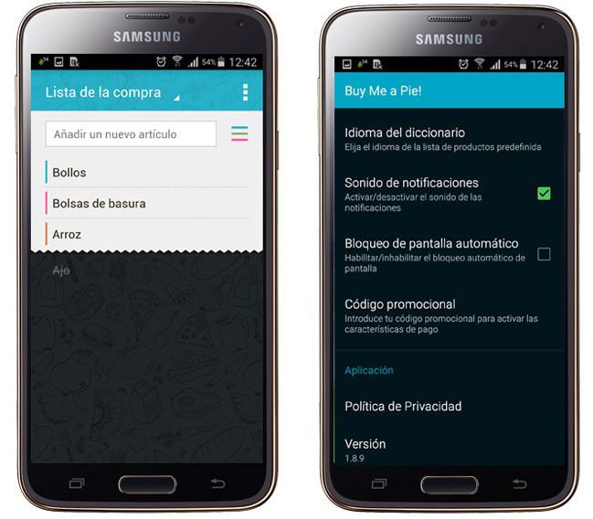 Lista y ajustes en Buy Me a Pie!