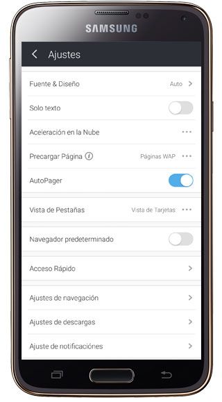 Ajustes de UC Browser