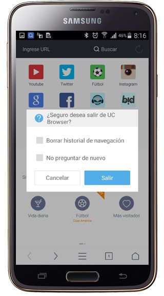 Salir de UC Browser