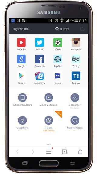 Inicio de UC Browser