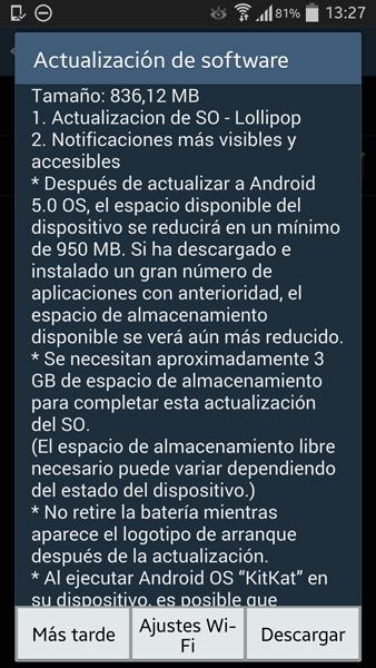 Actualizacion OTA para el Samsung Galaxy Note 3