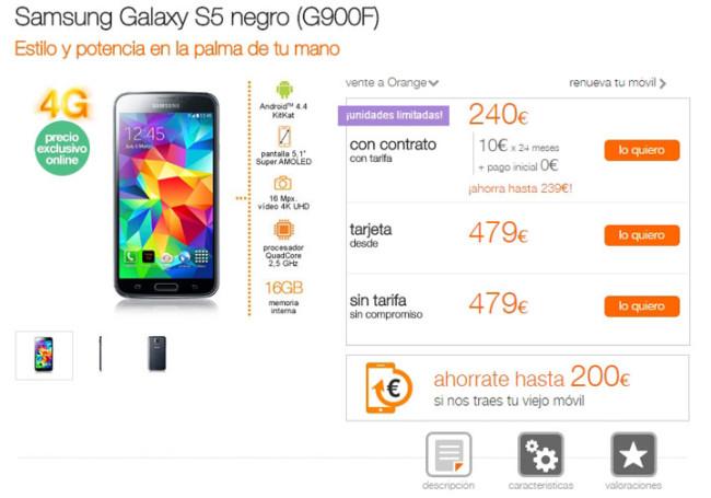 Precio del Samsung Galaxy S5 con Orange
