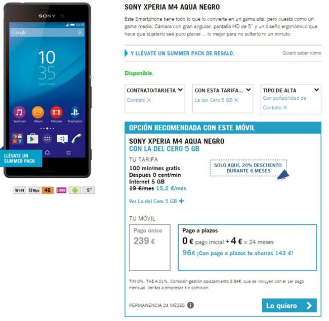 Precio del Sony Xperia M4 Aqua