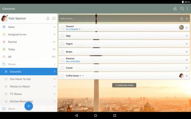 Interfaz de Wunderlist