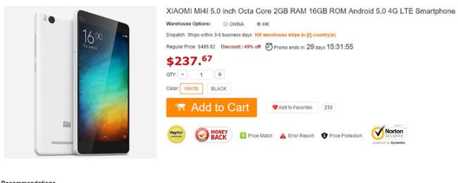 Precio del Xiaomi Mi 4i en distribuidor