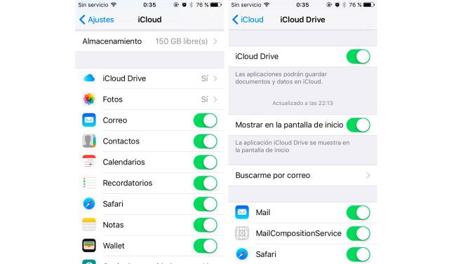 Carpeta iCloud en iOS 9.