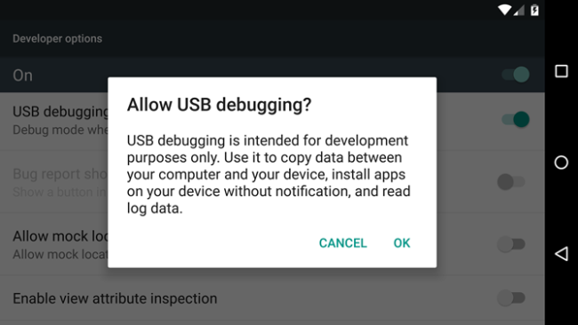 Android debugging mode.