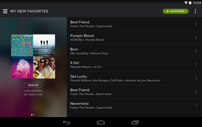 Spotify para tablets Android.