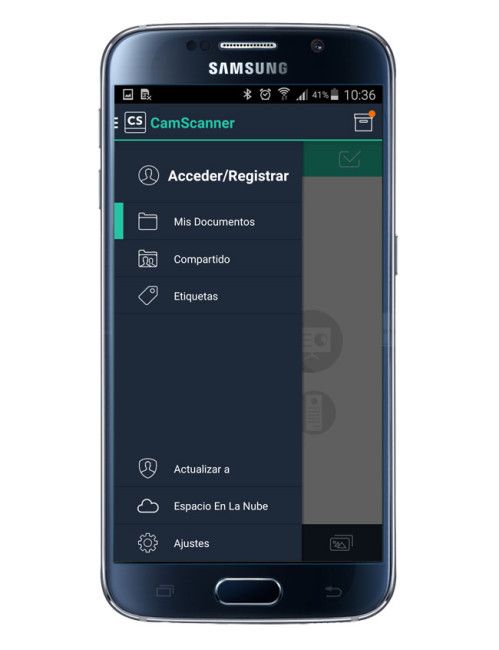 Interfaz de la aplicación CamScanner