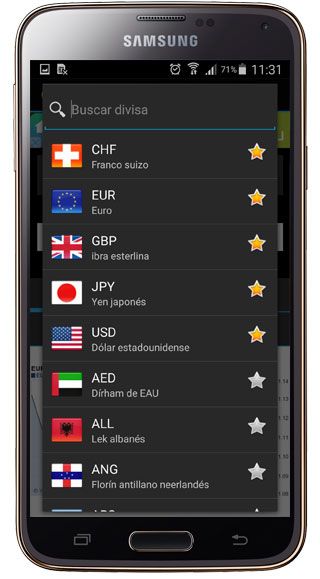 Selección de moneda en Currency FX