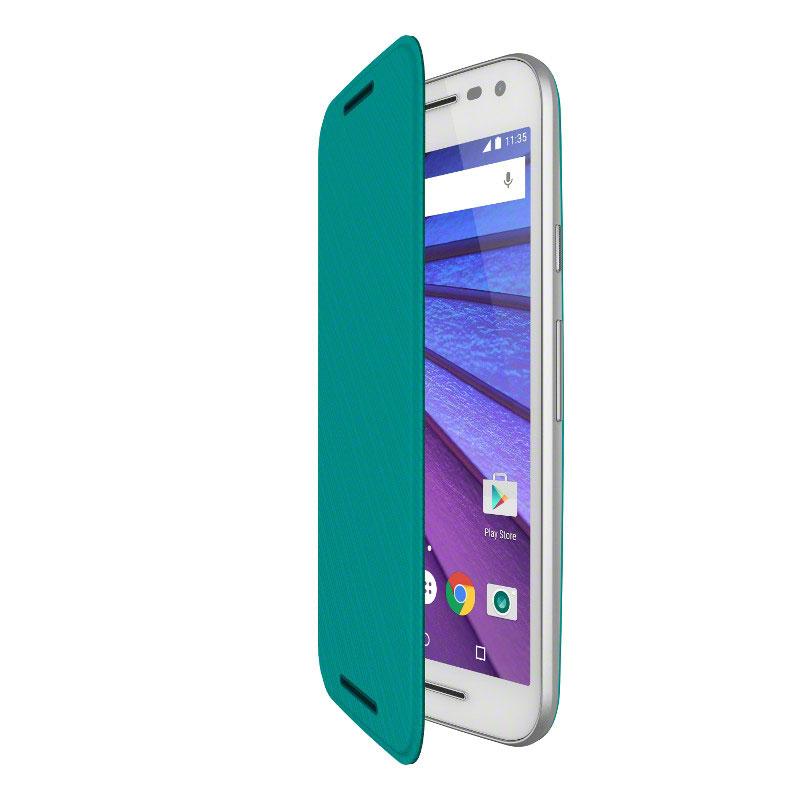 Motorola Moto G Tercera Generación con funda de color verde que cubre la pantalla