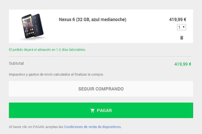Precio del Nexus 6 en Google Play
