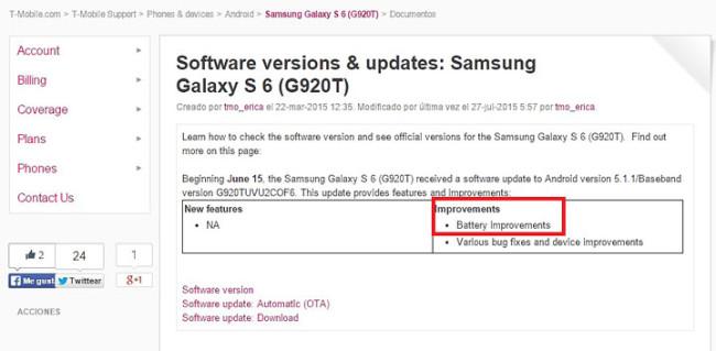 Actualizacion OTA para el Samsung Galaxy S6 y S6 Edge