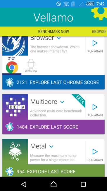 Resultado en Vellamo del Sony Xperia M4 Aqua