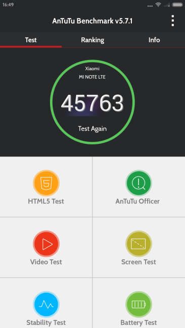 Resultado en AnTuTu con el Xiaomi Mi Note